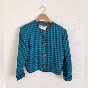 VINTAGE LANVIN linen check cropped blazer jacket / size 10